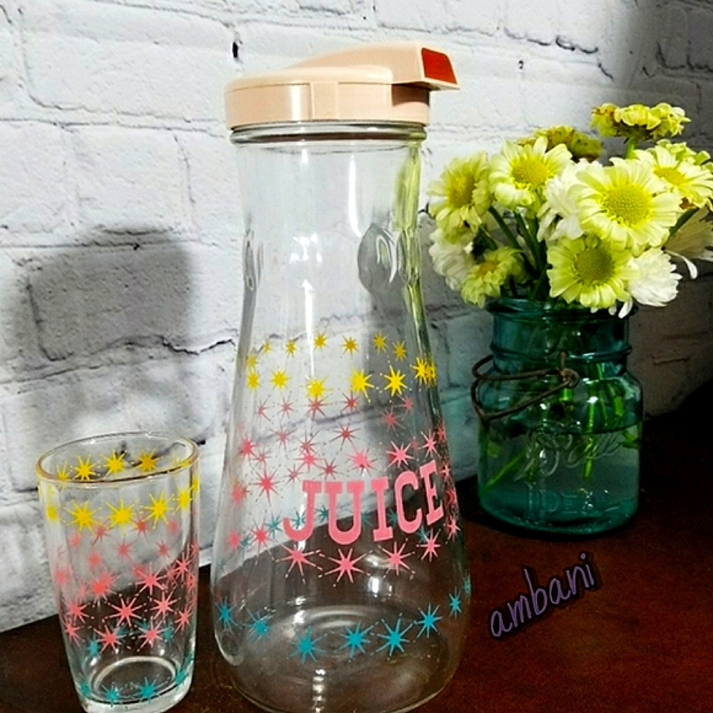 Juice Carafe, 1950s Atomic Starburst with Pale Pink Flap Lid⚡️ - Picture 1 of 7